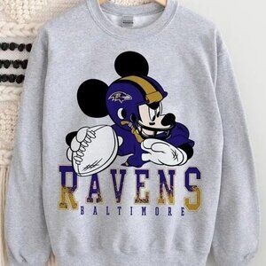 Disney Ravens Mickey Football Sweatshirt Retro NFL Crewneck Baltimore 79